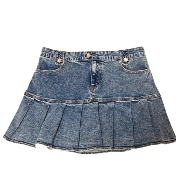 Wild Fable Y2k 90s Women's 16 Denim Jean Flare Mini Skirt Tennis Pleats Blue - Picture 1 of 5